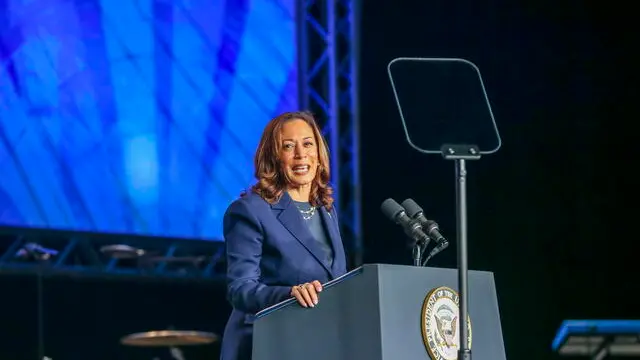 epa11514125 US Vice President Kamala Harris addresses Sigma Gamma Rho Sorority Inc.'s 60th International Biennial Boule at the George R. Brown Convention Center on Houston, Texas, USA, 31 July 2024. Vice President Harris is widely expected to become the Democratic party’s presidential nominee after US President Joe Biden dropped out of the race earlier this month. EPA/LESLIE PLAZA JOHNSON
