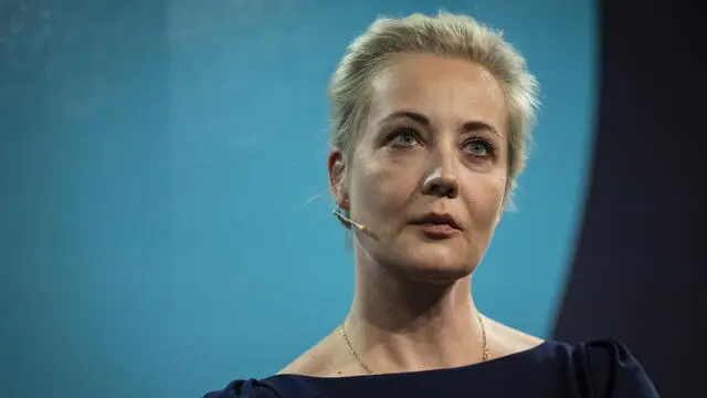 epa11316482 Yulia Navalnaya, wife of late Russian opposition leader Alexei Navalny attends the 53rd St. Gallen Symposium in St. Gallen, Switzerland, 03 May 2024. EPA/GIAN EHRENZELLER