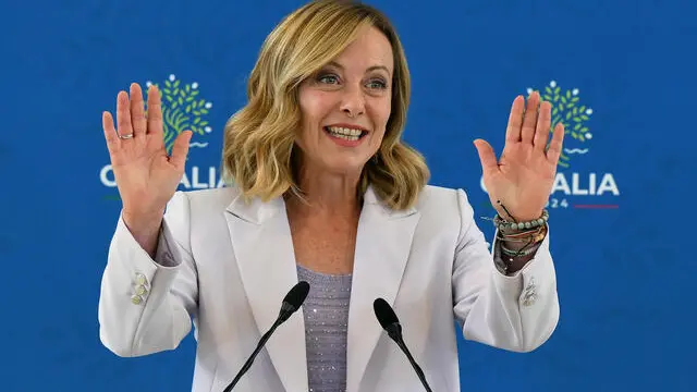Italian Prime Minister Giorgia Meloni attends a press conference after the G7 summit at Borgo Egnazia resort in Savelletri (Brindisi), southern Italy, 15 June 2024. The 50th G7 summit brings together the Group of Seven member states leaders in Borgo Egnazia resort in southern Italy from 13 to 15 June 2024. ANSA/ETTORE FERRARI