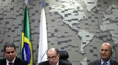 epa05180786 President of the Foreign Relations Committee of the Brazilian Senate, Senator Aloysio Nunes (C), and Venezuelan deputies Luis Florido (L) and Williams Davila (R) participate in a hearing of the Foreign Relations Committee in Brazilia, Brazil, 25 February 2016. Venezuelan deputies called for a 'stronger stance' with the Government of Nicolas Maduro and support for an amnesty for 'political prisoners'. EPA/Fernando Bizerra Jr.