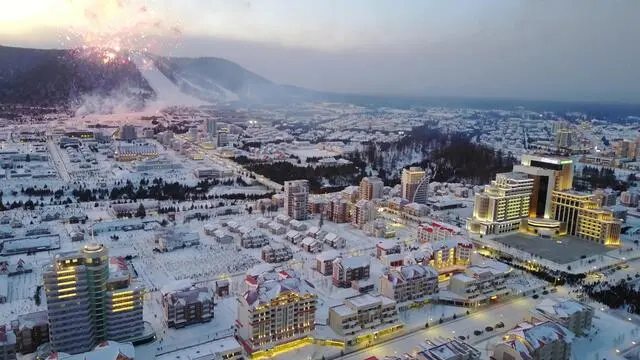 epa08040324 A photo released by the official North Korean Central News Agency (KCNA) shows a general view over Township of Samjiyon County during a ribbon-cutting ceremony in Samjiyon County, North Korea, 02 December 2019. North Korea's leader Kim Jong Un attended the ceremony. EPA/KCNA EDITORIAL USE ONLY