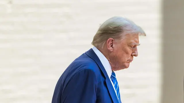 epa11408403 Former US president Donald J. Trump departs an advocacy center after meeting with Senate lawmakers at the National Republican Senatorial Committee on Capitol Hill in Washington, DC, USA, 13 June 2024. It is the first time Trump has returned to the Hill since mobs of his supporters attacked the Capitol building on 06 January 2021. Trump now refers to the insurrectionists as â€˜J6 warriorsâ€™ and â€˜victims.â€™ EPA/JIM LO SCALZO