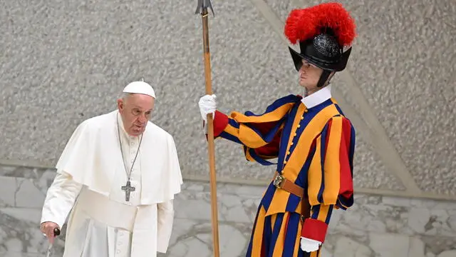Pope Francis during his Wednesday general audience in Nervi Hall at the Vatican, 7 August 2024. ANSA/CLAUDIO PERI