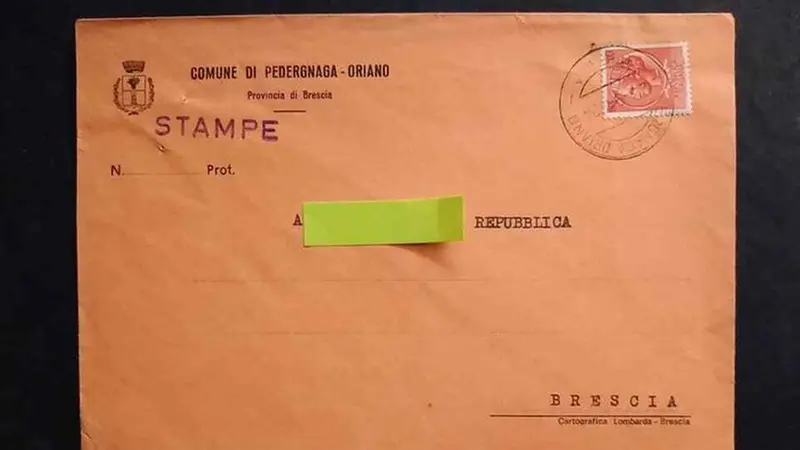 Una busta del Comune di Pedergnaga Oriano (adesso San Paolo) - Foto/Ebay