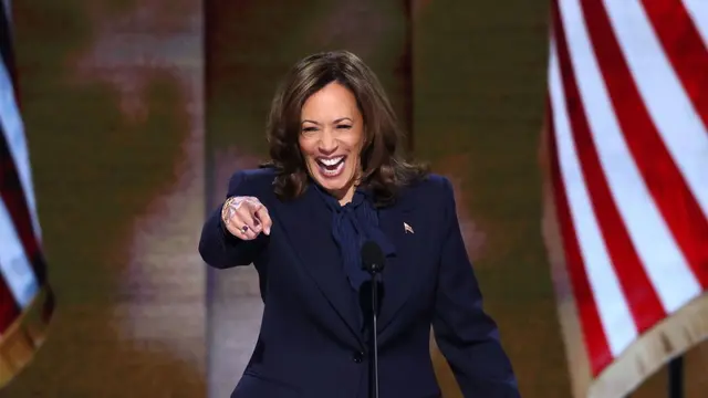 epa11560861 Democratic presidential candidate Kamala Harris gives her keynote address on the final night of the Democratic National Convention (DNC) at the United Center in Chicago, Illinois, USA, 22 August 2024. The 2024 Democratic National Convention is being held 19 to 22 August 2024 in which delegates of the United States' Democratic Party approved the party's platform and ceremonially voted for the party's nominees for president and vice president, Vice President Kamala Harris and Governor Tim Walz of Minnesota, for the upcoming presidential election. EPA/MICHAEL REYNOLDS