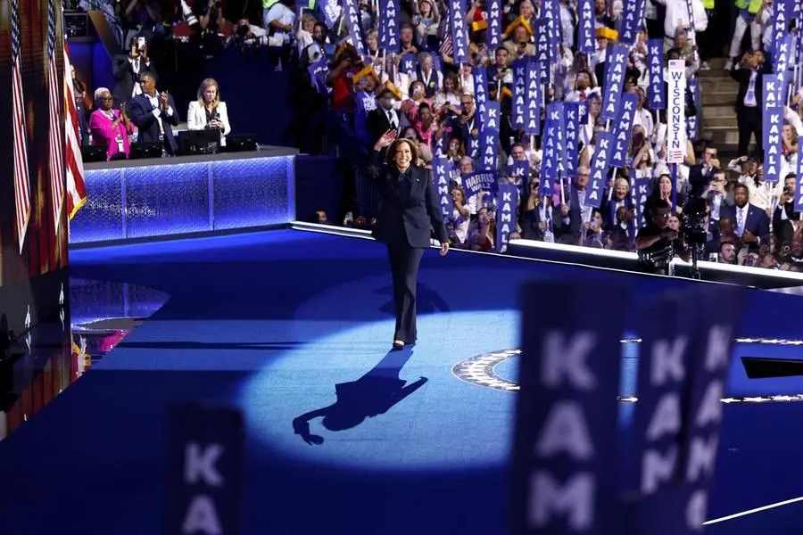 Kamala Harris alla convention del Partito democratico a Chicago