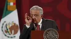 epa10185832 Mexican President Andres Manuel Lopez Obrador (AMLO) speaks during a press conference at the National Palace in Mexico City, Mexico 15 September 2022. The Mexican government has released over 2,500 inmates since 2018 during the Presidency of Andres Manuel Lopez Obrador, thanks to the Amnesty Law introduced by the head of state, whose mandate runs untils 2024. EPA/MARIO GUZMAN