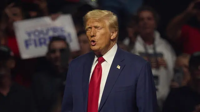 epa11562375 Republican presidential nominee Donald J. Trump departs an election rally at the Desert Diamond Arena in Glendale, Arizona, USA, 23 August 2024. The US presidential election takes place on 05 November 2024. EPA/ALLISON DINNER