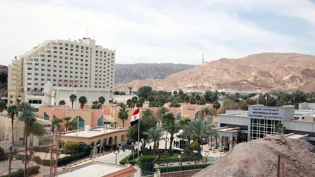 epa09082480 General view of Taba border in the Red Sea resort town of Taba, 450 kilometers east of Cairo, Sinai Peninsula, Egypt, 18 March 2021. Taba is the last part of Sinai to get released from the Israeli occupation back in 1988, as part of the 1979 Egypt–Israel peace treaty that obliged Israel to return the land gradually, with Egypt allowing Israeli citizens to enter the peninsula visa-free for up to 14 days. EPA/KHALED ELFIQI