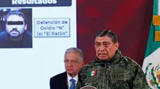 epa10392433 Mexican Secretary of National Defense Luis Cresencio Sandoval speaks during a morning press conference at the National Palace in Mexico City, Mexico, 06 January 2023. At least 29 people were killed in a wave of violence that swept northern Mexico following the arrest of Ovidio 'El Raton' Gumzan, one of the sons of notorious drug lord Joaquin 'El Chapo' Guzman. Cresencio Sandoval said 10 of those killed were members of the Mexican Armed Forces and 19 belonged to the heavily armed criminal organizations that sparked the violence. EPA/Jose Mendez