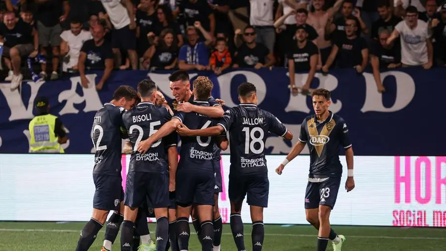 Sport Calcio Serie B Bolzano Stadio Druso Sud Tirol Brescia nella foto Niccolò Corrado (Brescia Calcio) esulta dopo il gol 31/08/2024 nicoli@newreporter