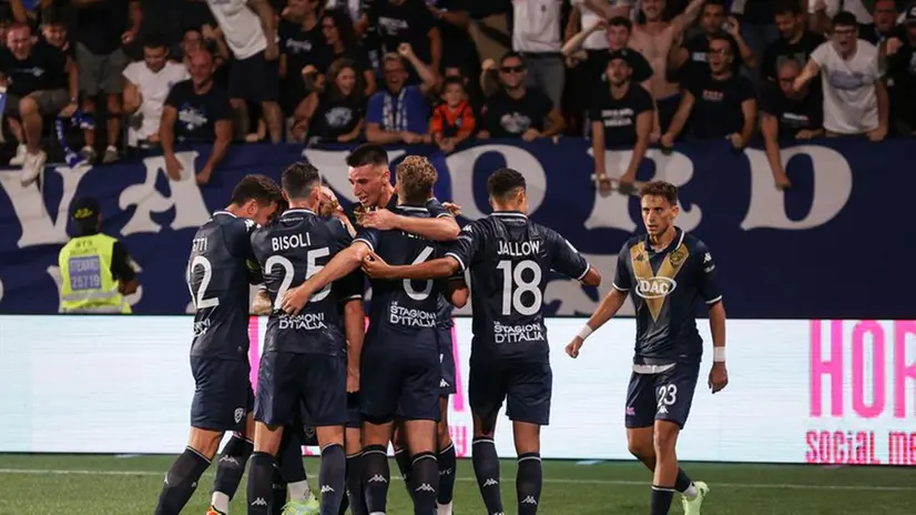 Sport Calcio Serie B Bolzano Stadio Druso Sud Tirol Brescia nella foto Niccolò Corrado (Brescia Calcio) esulta dopo il gol 31/08/2024 nicoli@newreporter