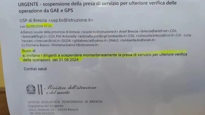 La comunicazione dell'Ufficio scolastico territoriale - © www.giornaledibrescia.it