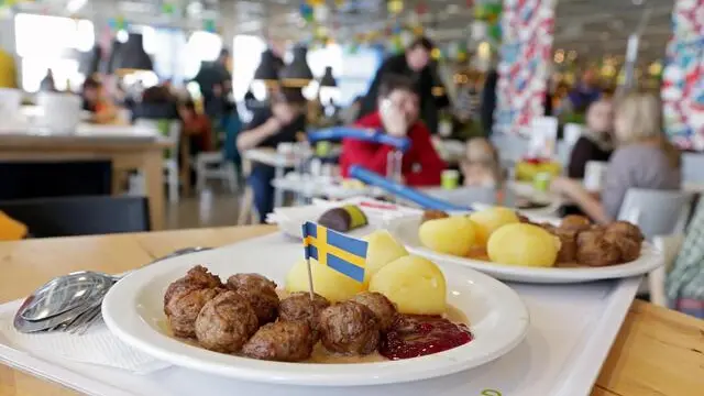 epa06937501 (FILE) - Meatball dish of a Ikea food store inside their furniture store at the Mega shopping centre, Moscow, Russia, 09 March 2013 (reissued 09 August 2018). IKEA on 09 August 2018 opened its very first store in India's Hyderabad. EPA/MAXIM SHIPENKOV
