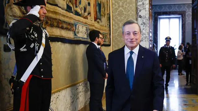 Mario Draghi durante la presentazione della Relazione annuale della Banca d'Italia a Palazzo Koch, Roma, 31 maggio 2024. ANSA/FABIO FRUSTACI