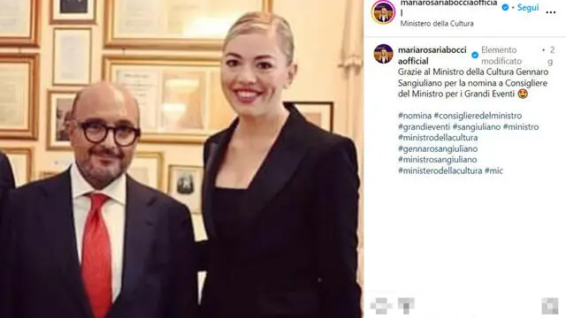 Maria Rosaria Boccia in un post pubblicato su Instagram, nel quale rigrazia il ministro della Cultura Gennaro Sangiuliano "per la nomina a Consigliere del Ministro per i Grandi Eventi". INSTAGRAM/mariarosariabocciaofficial + ATTENZIONE LA FOTO NON PUO' ESSERE PUBBLICATA O RIPRODOTTA SENZA L'AUTORIZZAZIONE DELLA FONTE DI ORIGINE CUI SI RINVIA + NPK