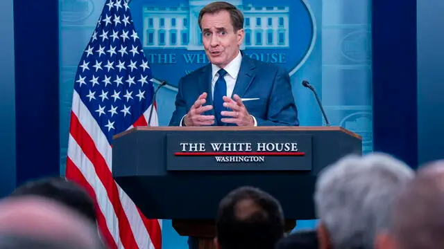 epa11585234 White House National Security Communications Advisor John Kirby responds to a question from the news media during the daily briefing in the James Brady Press Briefing Room of the White House in Washington, DC, USA, 04 September 2024. The Biden administration has accused Russia of efforts to influence the US presidential election through disinformation and recruitment of American influencers. EPA/SHAWN THEW