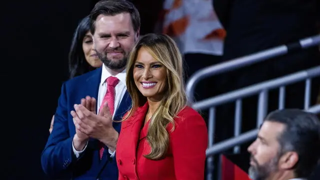 epa11486594 Former first lady Melania Trump arrives during the last day of the Republican National Convention (RNC) at the Fiserv Forum in Milwaukee, Wisconsin, USA, 18 July 2024. The convention comes just a few days after a 20-year-old Pennsylvania man attempted to assassinate former President and current Republican presidential nominee Donald Trump. The RNC is being held 15 to 18 July 2024 and is where delegates from the Republican Party select their nominees for president and vice president in the 2024 US presidential election. EPA/JIM LO SCALZO