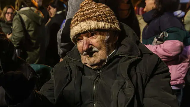 epa11356886 Jos Pepe Mujica participates in the March of Silence, in commemoration of the people who disappeared during the dictatorship, in Montevideo, Uruguay, 20 May 2024. In absolute silence, people marched in the streets of Uruguay to demand answers about the missing detainees of the civil-military dictatorship and to sustain the struggle for memory, truth, justice, and 'never again state terrorism.' EPA/GASTON BRITOS