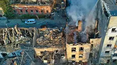 epa11583454 A handout photo made available by the National Police of Ukraine press service shows rescuers working at the site of a combined Russian strike that hit a residential area in Lviv, western Ukraine, 04 September 2024, amid the ongoing Russian invasion. At least seven people died, including three children, and 35 others were injured as a result of a Russian combined attack by shock drones and rockets of different types in Lviv, according to Lviv Mayor Andriy Sadovy. Russian troops entered Ukrainian territory on 24 February 2022, starting a conflict that has provoked destruction and a humanitarian crisis. EPA/NATIONAL POLICE OF UKRAINE/HANDOUT -- BEST QUALITY AVAILABLE --HANDOUT EDITORIAL USE ONLY/NO SALES