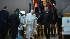 Pope Francis during the welcome ceremony on the occasion of Pope Francis' arrival at Port Moresby International Airport, Papua New Guinea, Sept. 6, 2024. ANSA/ALESSANDRO DI MEO