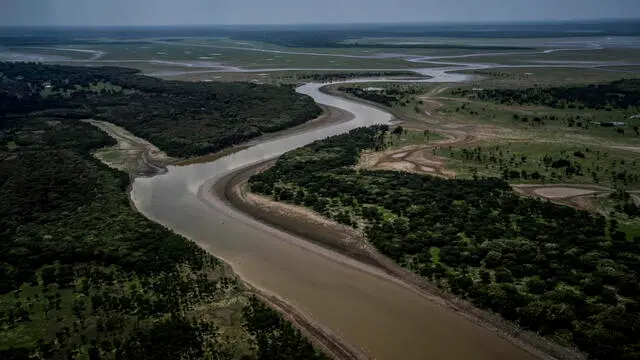 epa10886815 A view of the severe drought affecting the Lago do Piranha Sustainable Development Reserve in Manacapuru, Amazonas, Brazil 27 September 2023. Fish are dying due to severe drought in the Amazon basin region. Of the 62 municipalities in the state of Amazonas, 59 are affected. According to the state Civil Defense, more than 80 thousand people are affected by the drought. EPA/Raphael Alves