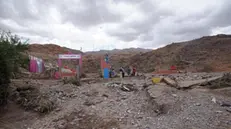 epa07801352 A general view over the football pitch destroyed by flash floods in Tizert, Morocco, 29 August 2019. At least seven people were killed on 28 August 28 during flash floods when a river burst its banks and flooded a village football pitch where a game was being played in south Morocco, local authorities said. EPA/STR