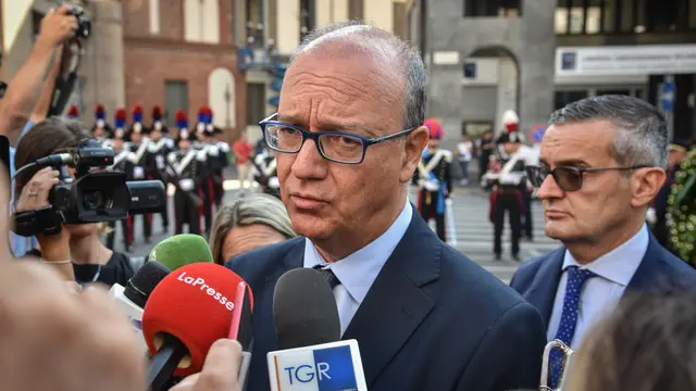 Il ministro dell’istruzione Giuseppe Valditara alla cerimonia di commemorazione del generale Carlo Alberto dalla Chiesa presso il Monumento al Carabiniere in piazza Diaz, Milano 3 Settembre 2024 ANSA/MATTEO CORNER