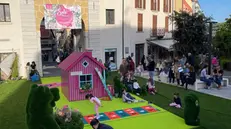 Giochi per bambini e animali in erba sintetica sul lungolago di Salò per la mostra mercato