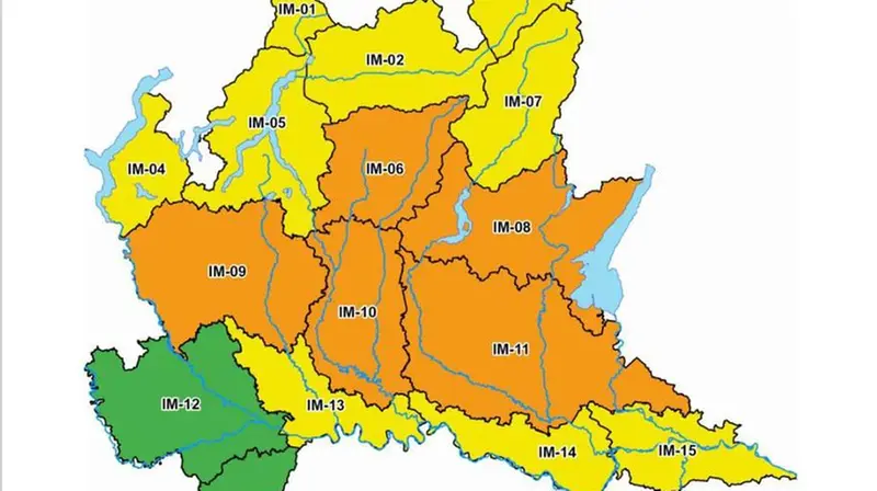 La mappa della Lombardia per il rischio idrogeologico tra l'11e il 12 settembre