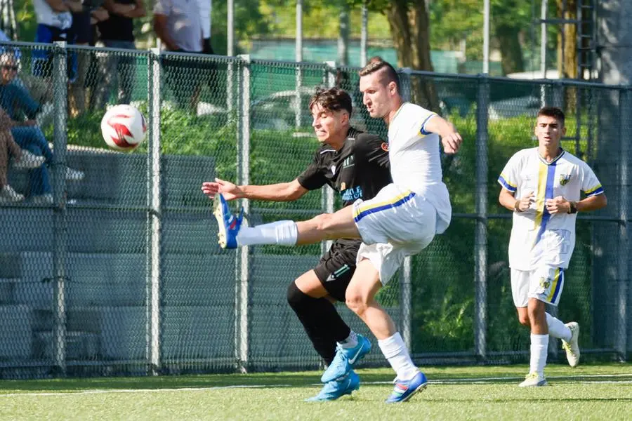 CALCIO ECCELLENZA GIRONE C CAZZAGO BORNATO CALCIO VS  ATELITICO CASTEGNATO  NELLA FOTO CONTRASTO ZAMBELLI ALESSANDRO VS TEREZIU GABRIELE  15-09-2024 zanardini@newreporter