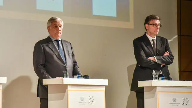 Antonio Taiani e Giancarlo Giorgetti per la visita del ministro Taiani a Lecco e Milano, Milano 10 Maggio 2024 ANSA/MATTEO CORNER NPK