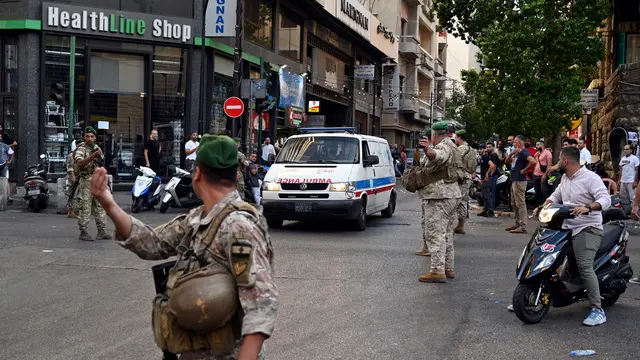 epa11610016 An ambulance arrives at the American University of Beirut Medical Center (AUBMC) after an incident involving Hezbollah membersâ€™ wireless devices in Beirut, Lebanon, 17 September 2024. According to Lebanonâ€™s state news agency, several â€˜wireless communication devices (pagers) were detonated using advanced technology.â€™ Hundreds of people with various injuries have been arriving at Lebanese hospitals, according to the Lebanese Public Health Emergency Operations Center of the Ministry of Public Health. EPA/WAEL HAMZEH