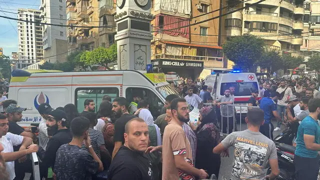 epa11615798 Ambulances carry injured people after a targeted Israeli strike in Beirut, Lebanon, 20 September 2024. The Israeli Defense Forces (IDF) on 20 September released a statement saying it "conducted a targeted strike in Beirut". EPA/WAEL HAMZEH