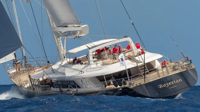 epa11555084 A handout photo made available on 19 August 2024 by Perini Navi Press Office shows the 'Bayesian' sailing boat, in Palermo, Sicily, Italy. At least one person died, six remain missing and 15 passengers were rescued, after a 56-meter-long luxury sailboat, the Bayesian, with 22 people on board, sank at dawn on 19 August off Porticello, near Palermo, after a tornado hit the area. EPA/PERINI NAVI PRESS OFFICE / HANDOUT HANDOUT EDITORIAL USE ONLY/NO SALES