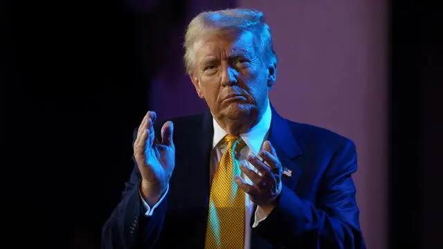 epa11614972 Republican presidential candidate Donald Trump delivers remarks at the Israeli American Council (IAC) Conference at the Washington Hilton in Washington, DC, USA, 19 September 2024. EPA/WILL OLIVER