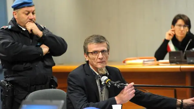 Il controesame dell' imputato Stefano Binda durante l'udienza per l'omicidio della studentessa Lidia Macchi al tribunale di Varese, 2 febbraio 2018. ANSA/LAIACONA ENZO