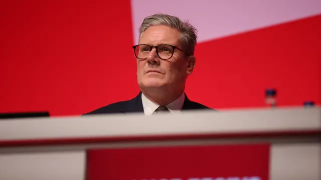 epa11618815 British Prime Minister Sir Keir Starmer looks on during British Deputy Prime Minister Angela Rayner's speech during the Labour Party Conference in Liverpool, Britain, 22 September 2024. The conference runs from 22 to 25 September at the Arena Convention Centre in Liverpool. EPA/ADAM VAUGHAN