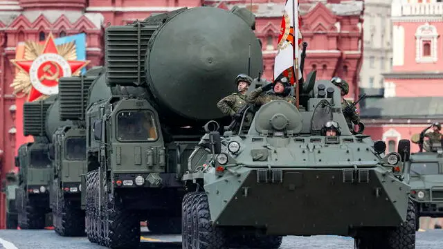 epa11328542 Russian 'Yars' intercontinental ballistic missile launchers take part in the Victory Day military parade in Moscow, Russia, 09 May 2024. Russia marks the 79th anniversary of the victory in World War II over Nazi Germany and its allies. The Soviet Union lost 27 million people in the war. EPA/YURI KOCHETKOV