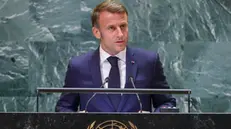 epa11624307 French President Emmanuel Macron speaks during the General Debate of the 79th session of the United Nations General Assembly at United Nations Headquarters in New York, New York, USA, 25 September 2024. The annual high-level General Debate gathers world leaders from 24 to 28 September, and 30 September under the theme, 'Leaving no one behind: acting together for the advancement of peace, sustainable development and human dignity for present and future generations'. EPA/SARAH YENESEL