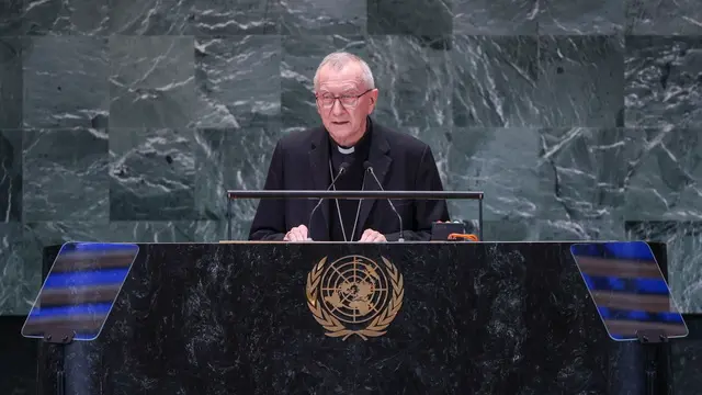 epa11621116 Secretary of State of the Holy See Cardinal Pietro Parolin speaks during the 'Summit of the Future' being held in advance of this weekâ€™s General Debate of the 79th session of the United Nations General Assembly at United Nations Headquarters in New York, New York, USA, 23 September 2024. EPA/SARAH YENESEL