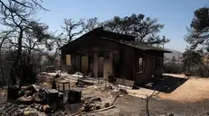 epa11547399 A burnt house after a wildfire in the area of Vrilissia close to Athens city, Greece, 13 August 2024. A wildfire that broke out on 11 August in the outskirts of Athens and spread to a large part of northeastern Attica no longer had a single front on 13 August. The fire stretched along a front more than 30 kilometres in length. According to the Fire Brigade, the firefighting forces are dealing with scattered pockets of fire from Varnavas to Nea Makri and Penteli while there are constant rekindlings. Firefighters found a charred body, of a 60-year-old woman, in a small factory that caught fire in Patima Halandriou. EPA/GEORGE VITSARAS