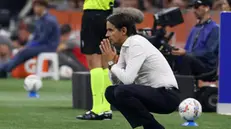 Inter Milan’s coach Simone Inzaghi reacts during the Italian serie A soccer match between Fc Inter and Ac Milan at Giuseppe Meazza stadium in Milan, 22 September 2024. ANSA / MATTEO BAZZI