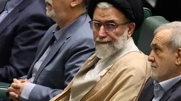 epa11552486 Iranian current Intelligence Minister and nominee for the same position Esmaeil Khatib attends a Parliament session for the presentation of Iranian President Masoud Pezeshkin's cabinet picks, at the Iranian Parliament in Tehran, Iran, 17 August 2024. EPA/ABEDIN TAHERKENAREH