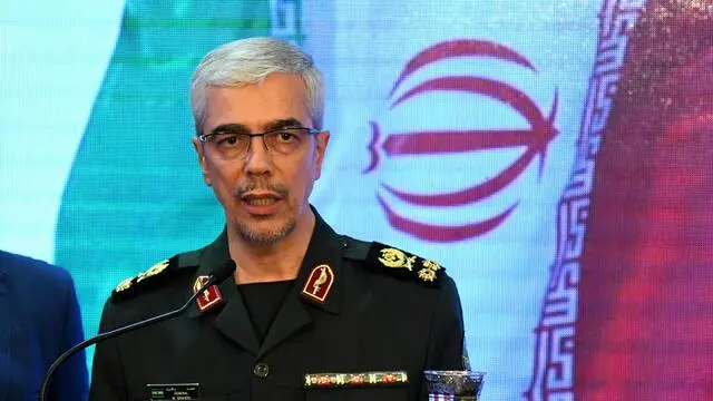 epa07446940 A handout photo made available by the official Syrian Arab News Agency (SANA) shows Chief of General Staff of the Iranian Armed Forces Maj. Gen. Mohammad Hossein Bagheri, during a joint press conference in Damascus, Syria, 18 March 2019. According to a statement, a meeting was held between Syrian, Iranian and Iraqi military chiefs to coordinate strategy to combat regional terrorism by Damascus, Baghdad and Tehran. EPA/SANA HANDOUT HANDOUT EDITORIAL USE ONLY/NO SALES