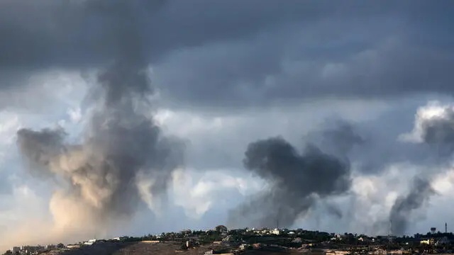 epa11635871 Smoke rises as a result of Israeli airstrikes near Maroun El Ras village in southern Lebanon, as seen from the Israeli side of the border, northern Israel, 01 October 2024. On 30 September Israel announced the beginning of a 'limited, localized and targeted' ground operation against Hezbollah in southern Lebanon. EPA/ATEF SAFADI