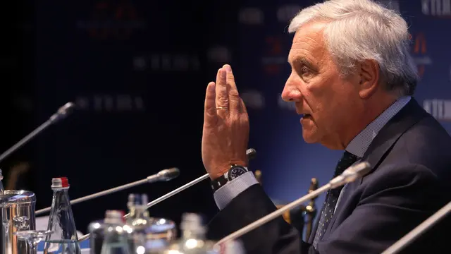 Il ministro degli Affari Esteri e della Cooperazione Internazionale Antonio Tajani in occasione della prima giornata del 50° Forum Ambrosetti “Intelligence on the world Europe, and Italy, lo scenario di oggi e di domani per le strategie competitive”. Cernobbio 6 Settembre 2024 ANSA / MATTEO BAZZI