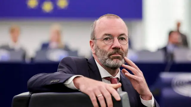 epa11611372 European People's Party (EPP) group leader Manfred Weber looks on before the beginning of a vote as part of the plenary session at the European Parliament in Strasbourg, France, 18 September 2024. The current plenary session takes place in Strasbourg from 16 to 19 September 2024. EPA/TERESA SUAREZ