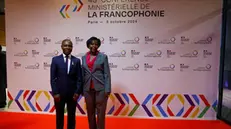 epa11639200 French Junior Minister for Francophonie and International Partnerships Thani Mohamed Soilihi welcomes Louise Mushikiwabo, Secretary General of the Organisation internationale de la Francophonie (OIF), for the 45th Session of the Ministerial Conference of La Francophonie on the eve of the 19th Francophonie Summit in Paris, France, 03 October 2024. EPA/Sarah Meyssonnier / POOL MAXPPP OUT