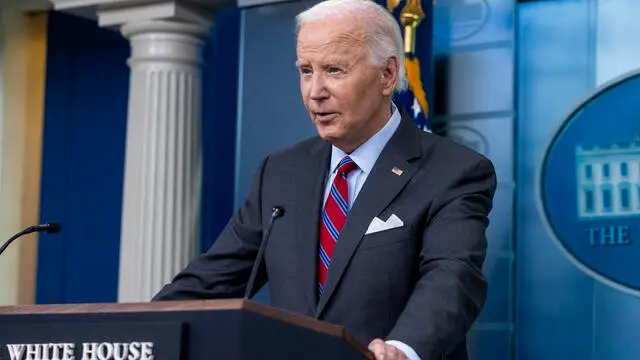 epa11642397 US President Joe Biden delivers remarks to the news media during the daily briefing in the White House press briefing room at the White House in Washington, DC, USA, 30 September 2024. President Biden responded to questions on the economy, the election and support for Israel. EPA/SHAWN THEW